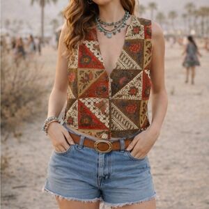 Vintage Effeci Batik Patchwork Vest Boho Festival Indie Cotton Indie MEDIUM